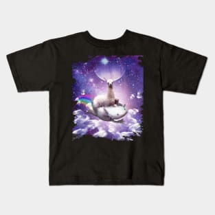 Space Llama Riding Axolotl - Rainbow Kids T-Shirt